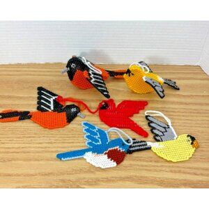 Bird Shape Hanging Plastic Canvas Needlepoint Lot Complete Vintage
